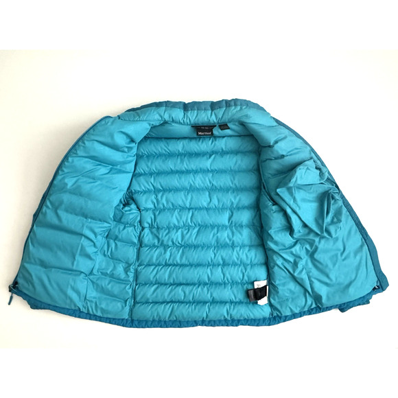 Marmot Jacket XL 700-Fill Down Turquoise Blue Quilted Full Zip Pockets Packable - Picture 6 of 15